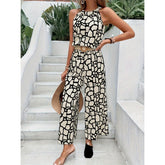 Printed Waist-controlled Lace-up Top One-piece Trousers